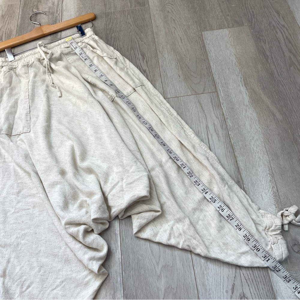 Crop Harem Pants pull on drawstring womens Cream (small) baggy boho hippie - Picture 4 of 4